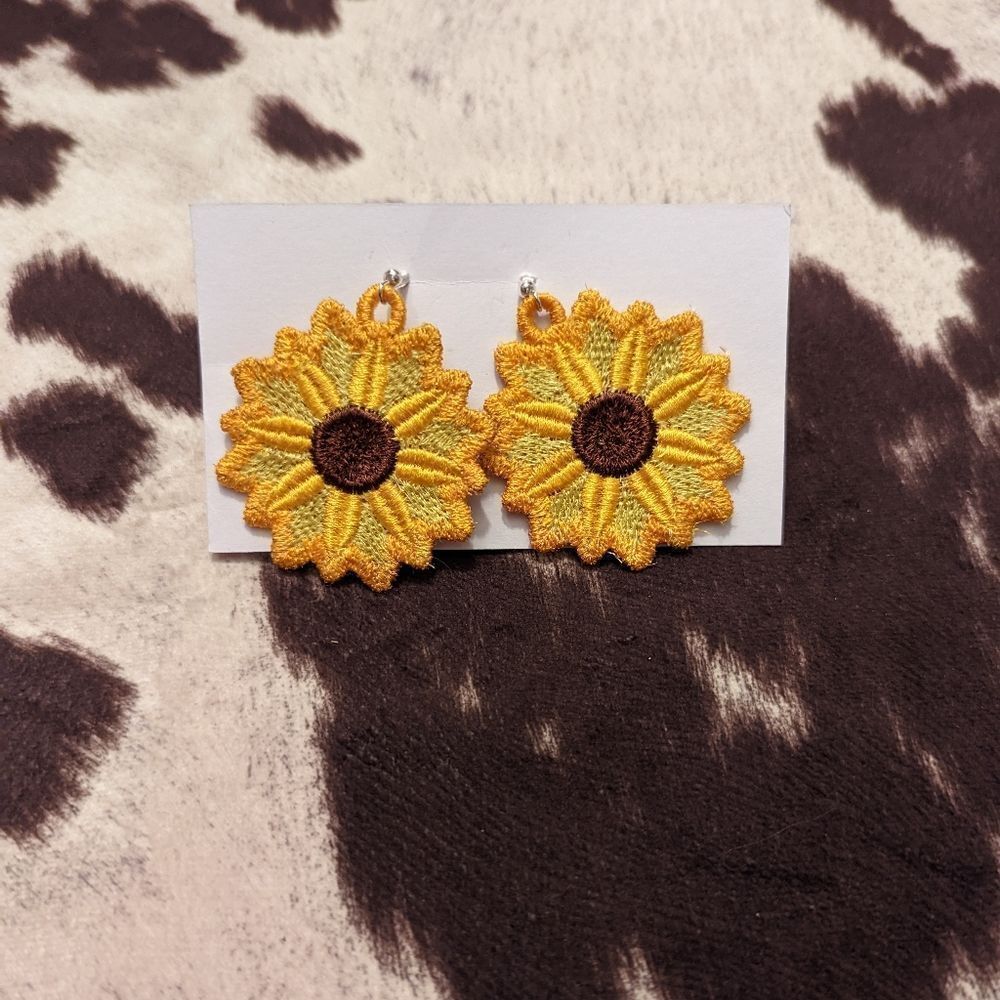 Handmade Sunflower Freestanding Lace earrings. Sterling silver parts.